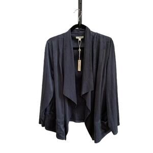 Max Studio-Open Front Jacket-Waterfall Drape-Slate Gray-Soft-Faux Suede-Women-2X